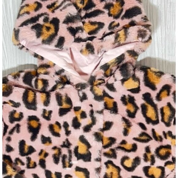 Mud Pie 12-18m NWT pink leopard print faux fur jacket coat hood brown black - Picture 2 of 2